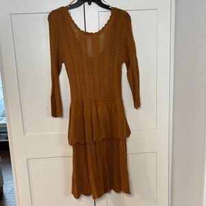 Anthropologie Tan Long Sleeve Knit Dress